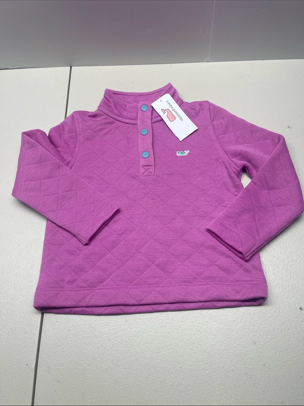 Vineyard Vines Girls' Quilted Pink Snap Pullover. NEW
